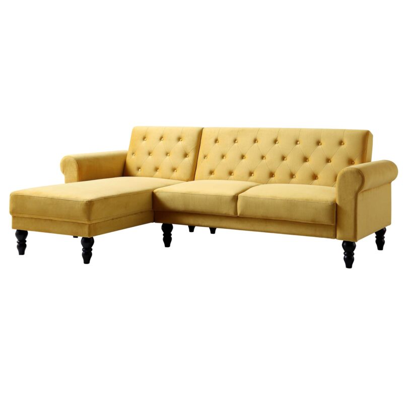 Hanney Chesterfield Chaise Sofabed in Mustard Yellow Velvet - Image 5
