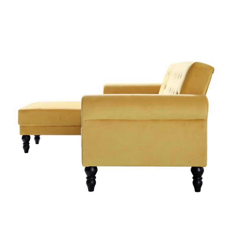 Hanney Chesterfield Chaise Sofabed in Mustard Yellow Velvet - Image 7