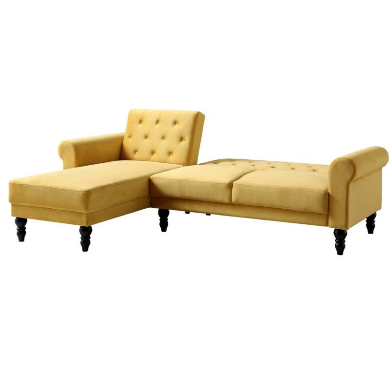 Hanney Chesterfield Chaise Sofabed in Mustard Yellow Velvet - Image 8