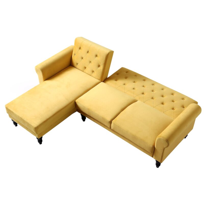 Hanney Chesterfield Chaise Sofabed in Mustard Yellow Velvet - Image 9