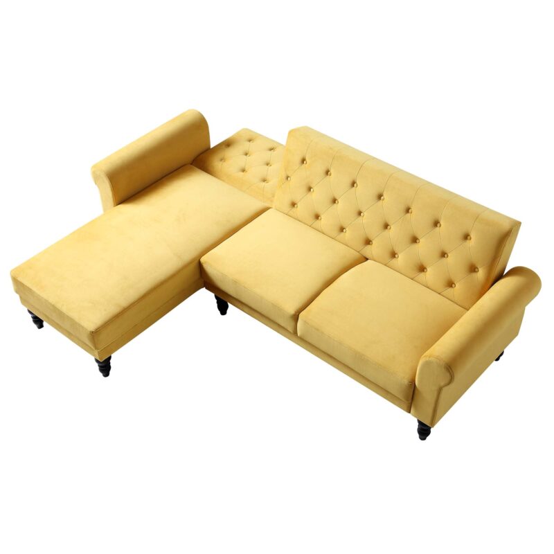Hanney Chesterfield Chaise Sofabed in Mustard Yellow Velvet - Image 10