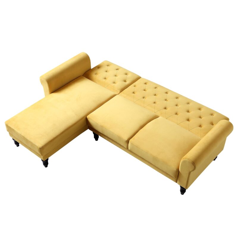 Hanney Chesterfield Chaise Sofabed in Mustard Yellow Velvet - Image 11