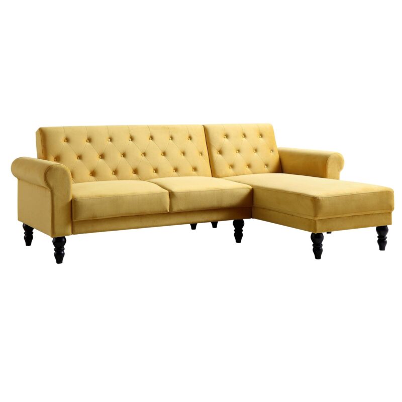 Hanney Chesterfield Chaise Sofabed in Mustard Yellow Velvet - Image 13