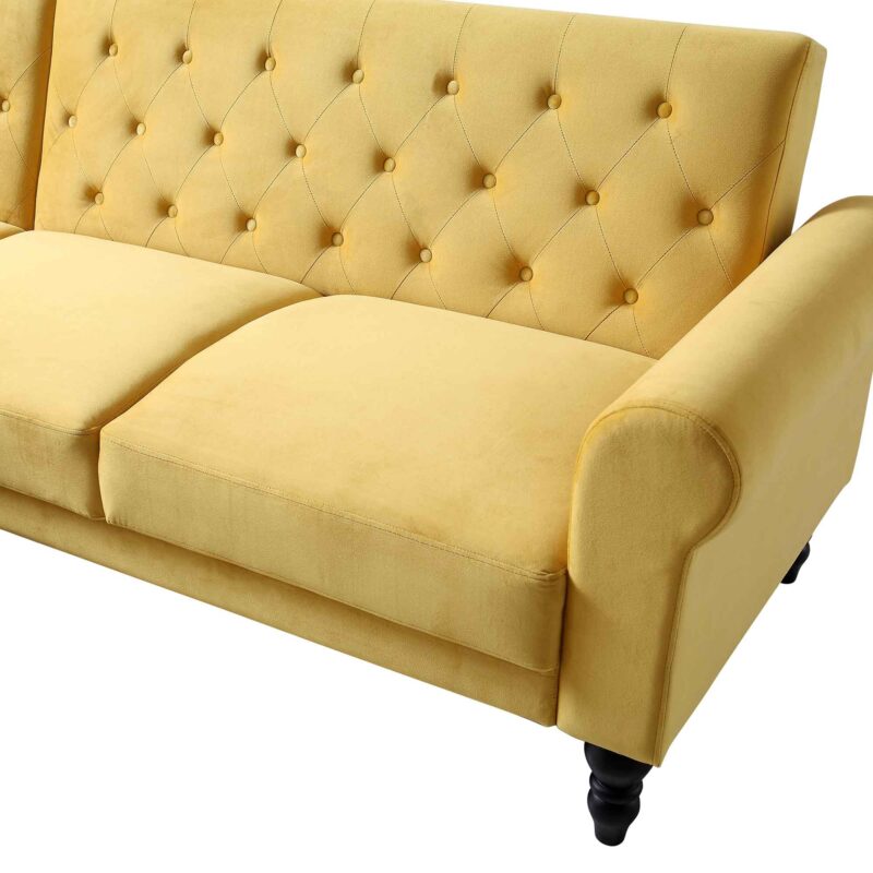 Hanney Chesterfield Chaise Sofabed in Mustard Yellow Velvet - Image 15