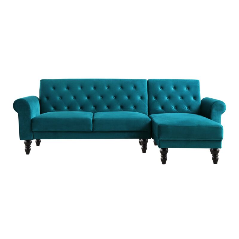 Hanney Chesterfield Chaise Sofabed in Teal Velvet - Image 5