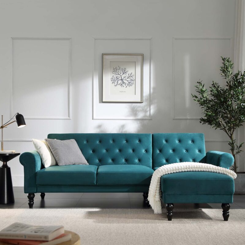 Hanney Chesterfield Chaise Sofabed in Teal Velvet - Image 2