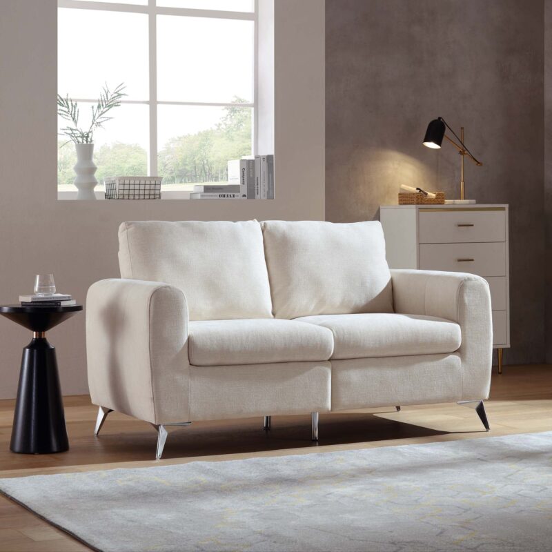 Noak 2-Seater Beige Woven Fabric Sofa with Chrome Legs - Image 2