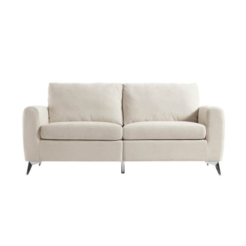 Noak 3-Seater Beige Woven Fabric Sofa with Chrome Legs - Image 4