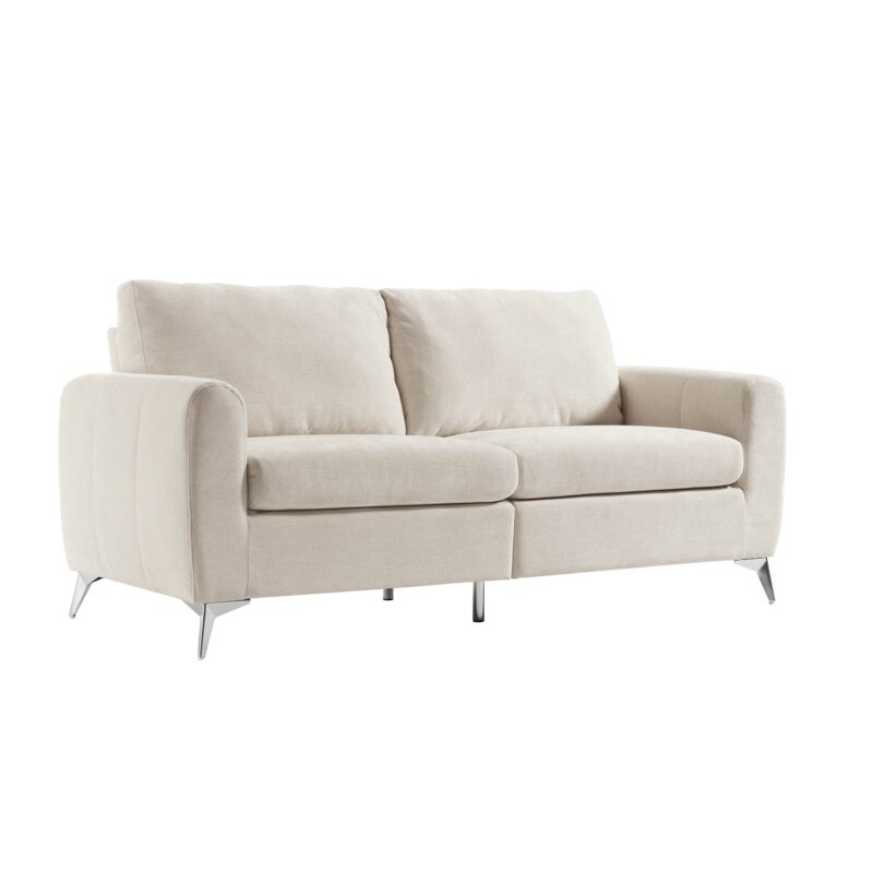 Noak 3-Seater Beige Woven Fabric Sofa with Chrome Legs - Image 5