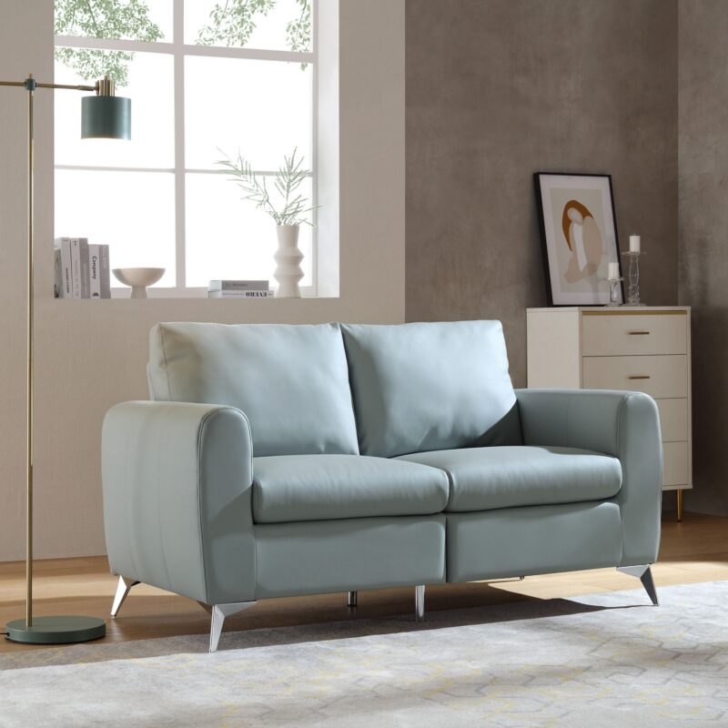 Noak 2-Seater Grey Faux Leather Sofa with Chrome Legs - Image 2