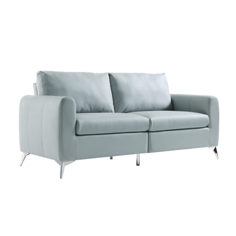 Noak 3-Seater Grey Faux Leather Sofa with Chrome Legs - Image 5