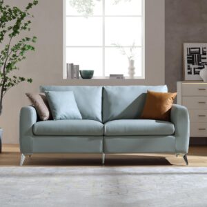 Noak 3-Seater Grey Faux Leather Sofa with Chrome Legs