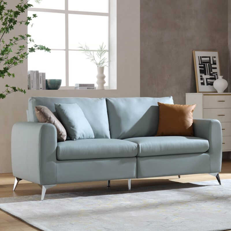 Noak 3-Seater Grey Faux Leather Sofa with Chrome Legs - Image 2