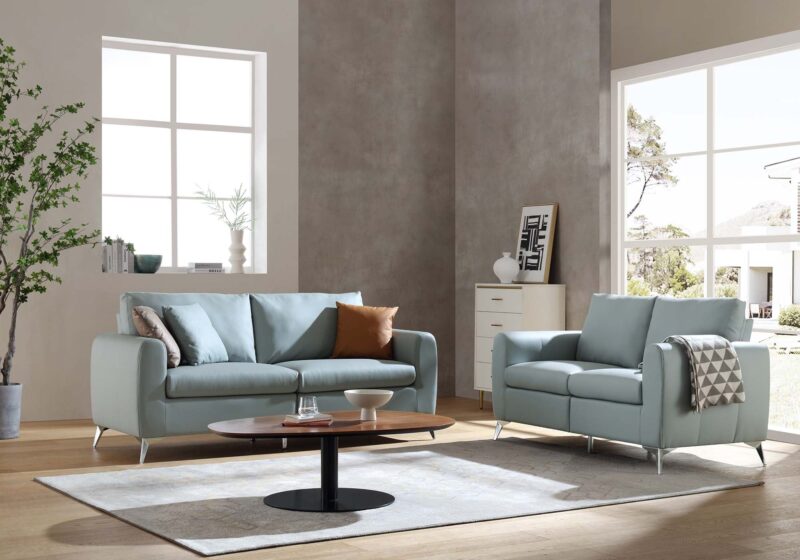 Noak 3-Seater Grey Faux Leather Sofa with Chrome Legs - Image 3