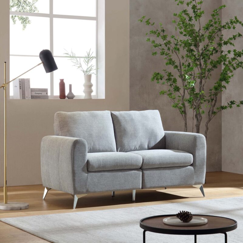 Noak 2-Seater Grey Woven Fabric Sofa with Chrome Legs - Image 2