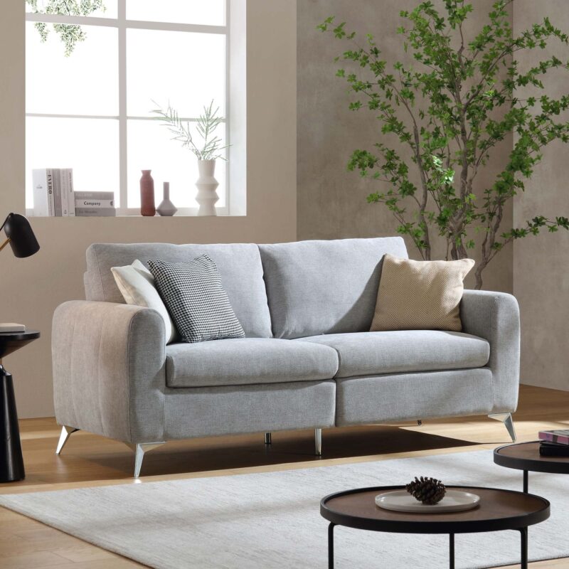 Noak 3-Seater Grey Woven Fabric Sofa with Chrome Legs - Image 2