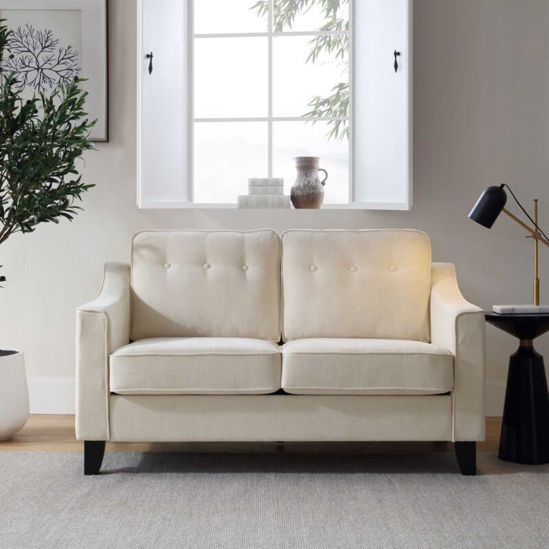 Harper  2-Seater Slope Arm Beige Woven Fabric Sofa