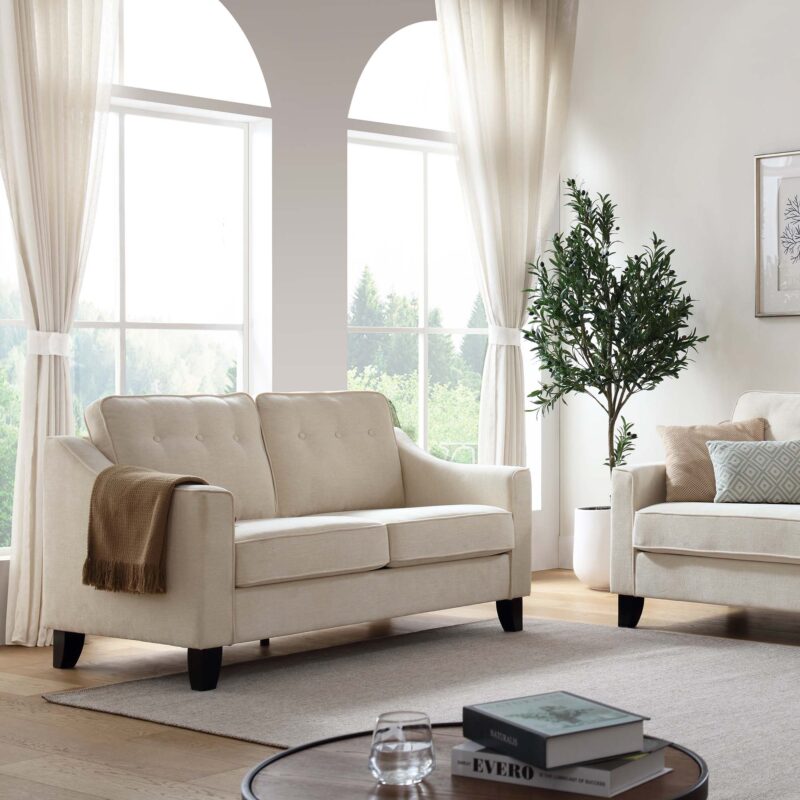 Harper  2-Seater Slope Arm Beige Woven Fabric Sofa - Image 2