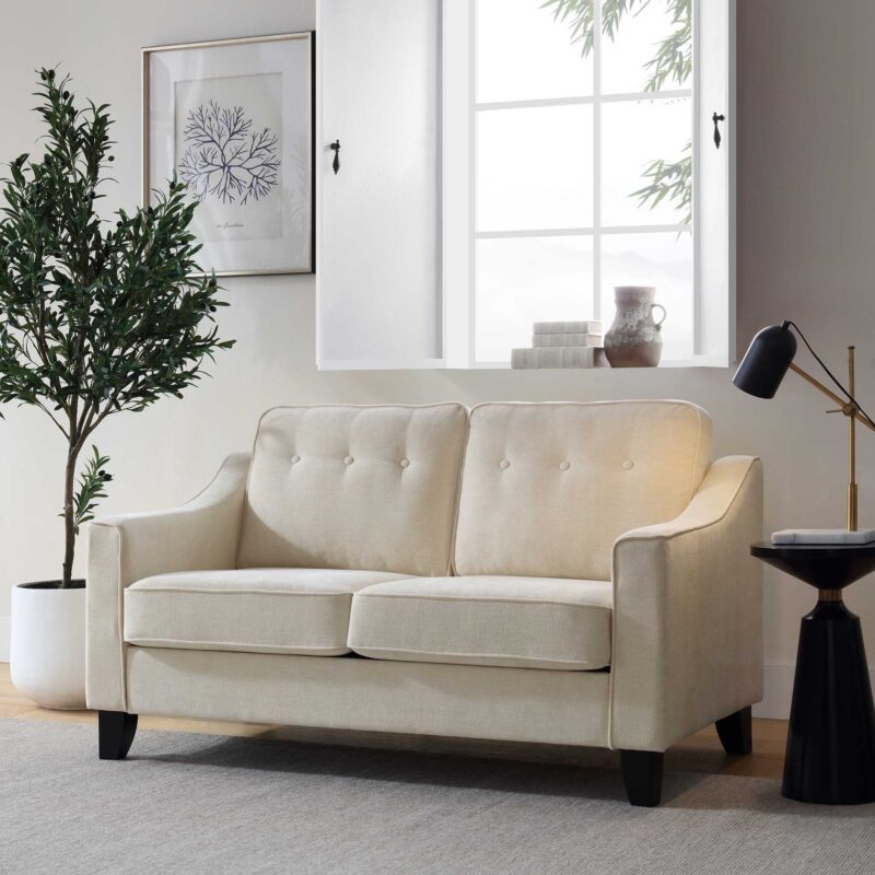 Harper  2-Seater Slope Arm Beige Woven Fabric Sofa - Image 3