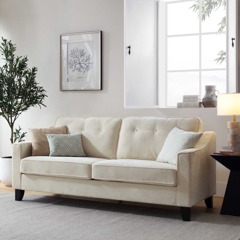 Harper 3-Seater Slope Arm Beige Woven Fabric Sofa - Image 2