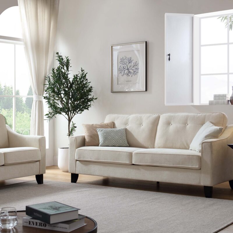 Harper 3-Seater Slope Arm Beige Woven Fabric Sofa - Image 3