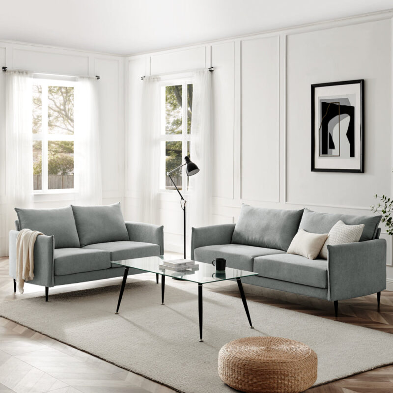 Bari Light Grey Brushed Fabric Sofa - Image 7