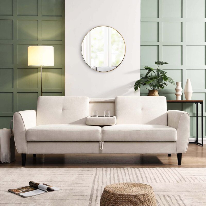 Latimer Beige Woven Fabric 3-Seater Storage Sofa Bed - Image 2