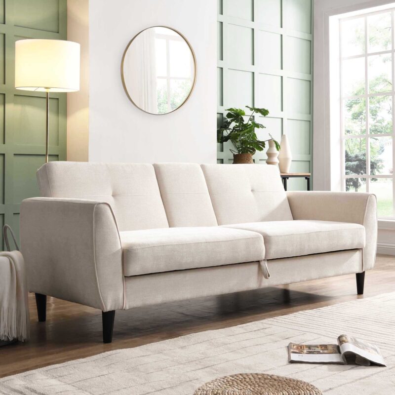 Latimer Beige Woven Fabric 3-Seater Storage Sofa Bed - Image 3