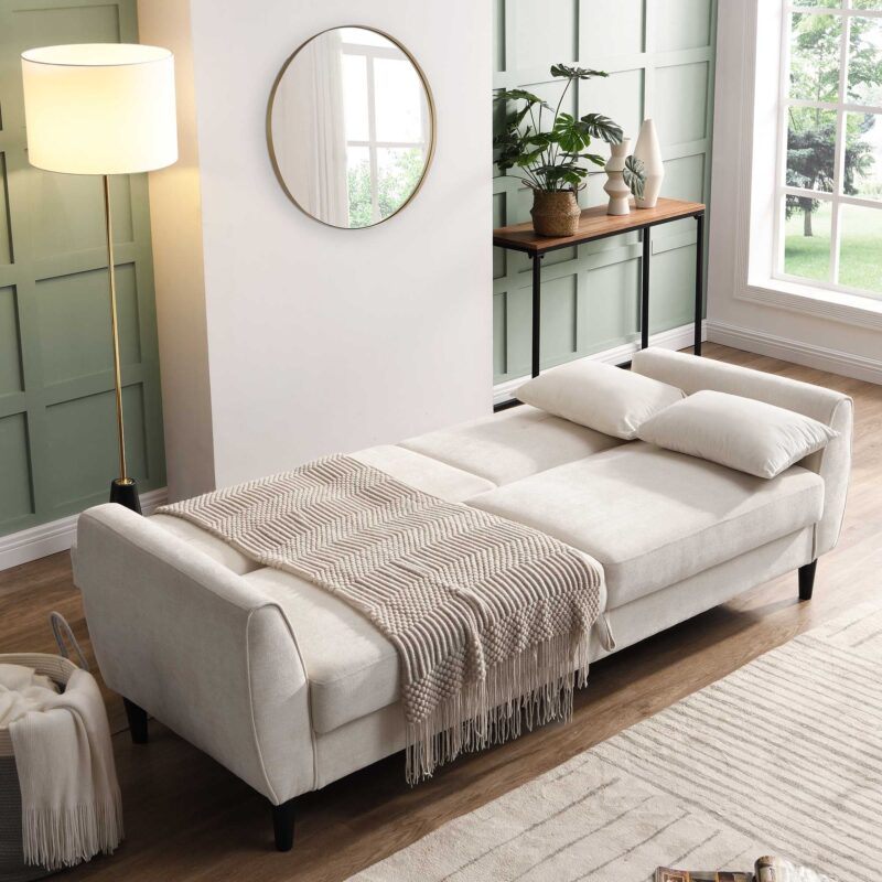 Latimer Beige Woven Fabric 3-Seater Storage Sofa Bed - Image 4