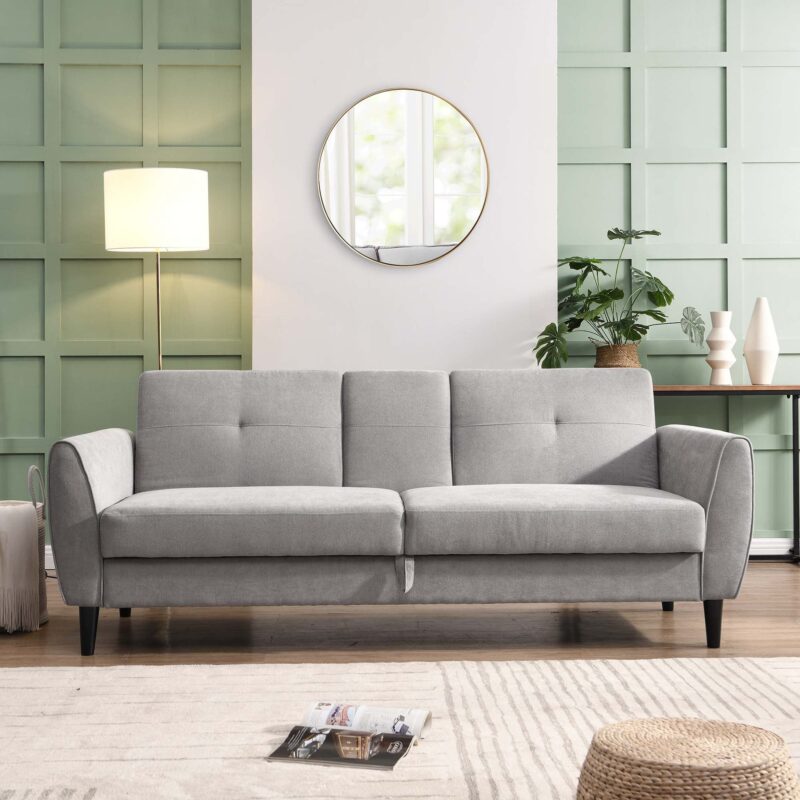 Latimer Light Grey Brushed Fabric 3-Seater Storage Sofa Bed - Image 2