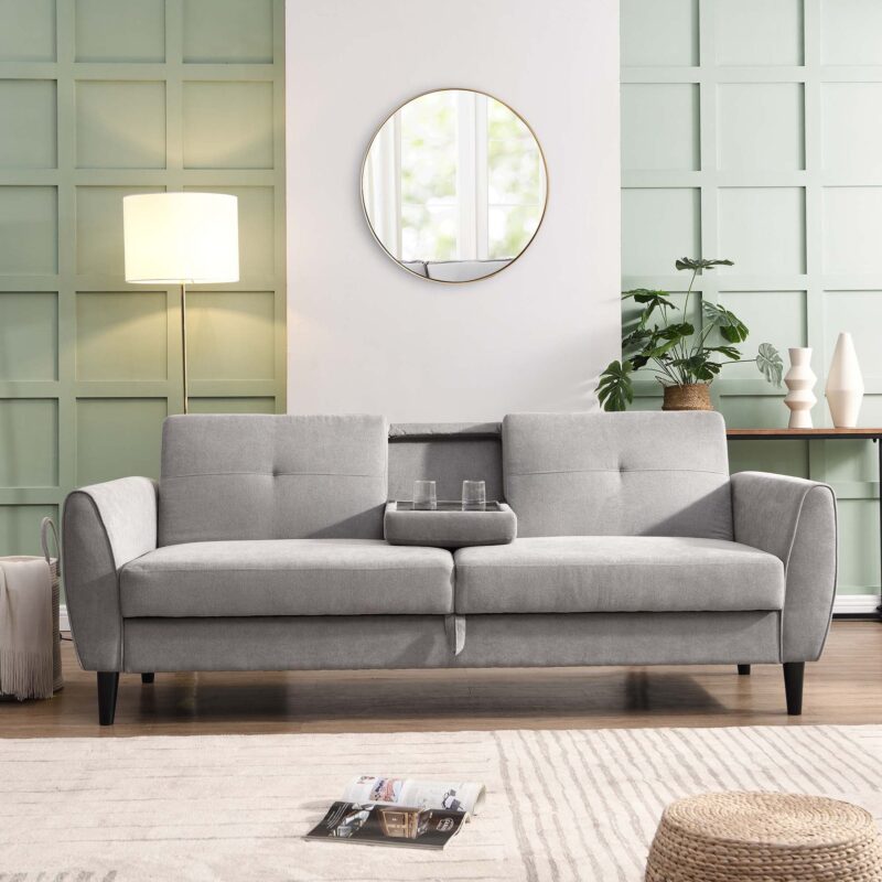 Latimer Light Grey Brushed Fabric 3-Seater Storage Sofa Bed - Image 3