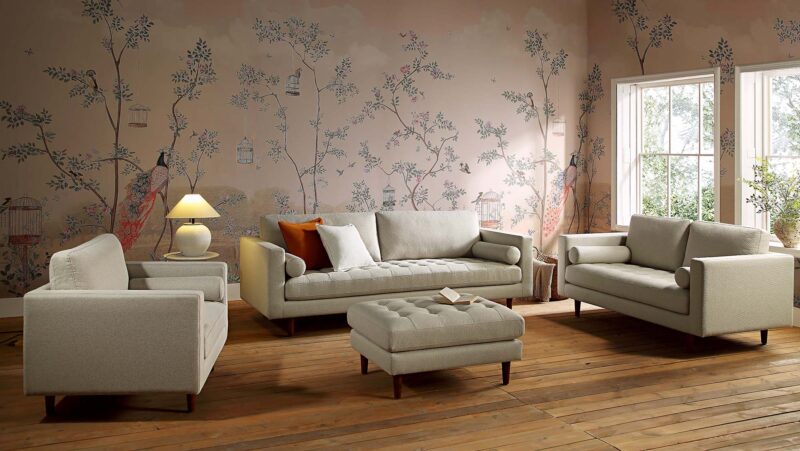 Henrietta Large 3-Seater Sofa, Beige Woven Fabric - Image 5