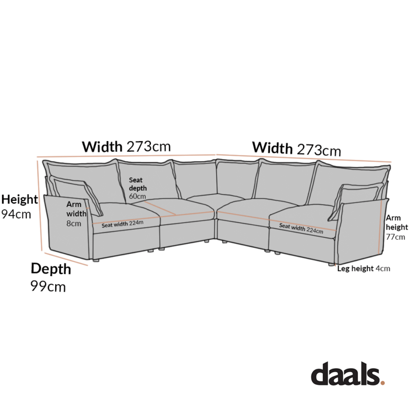 Byron Pillow Edge Beige Fabric Modular Sofa, 5-Seater Corner - Image 6