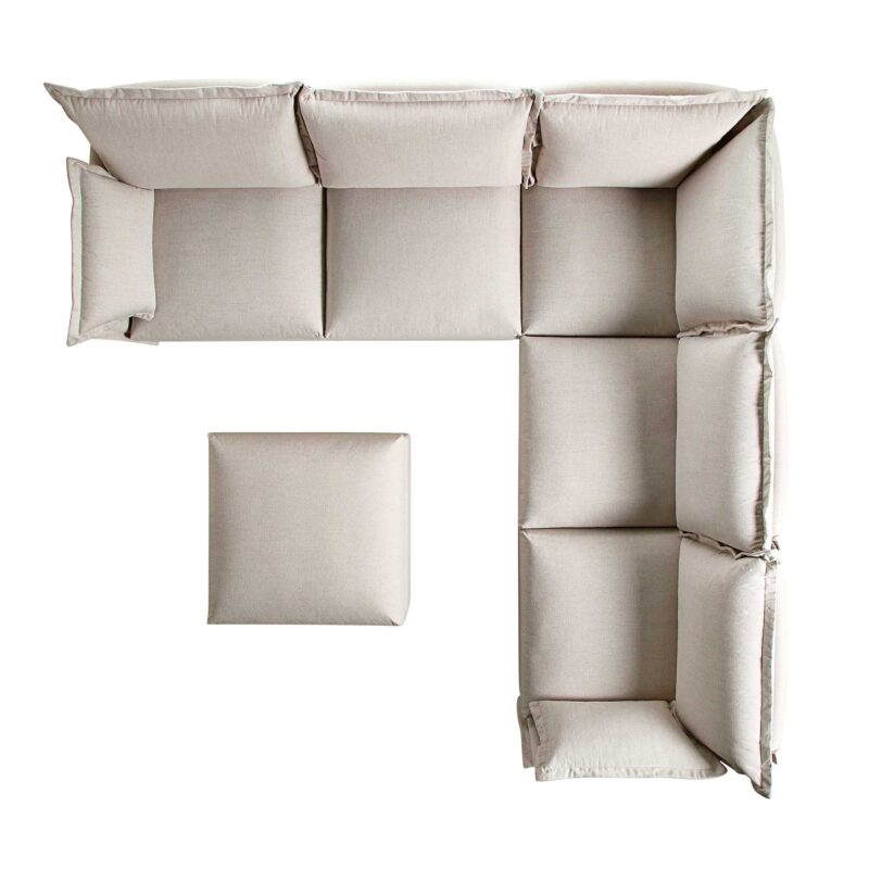 Byron Pillow Edge Beige Fabric Modular Sofa, 5-Seater Corner & Stool Set - Image 5