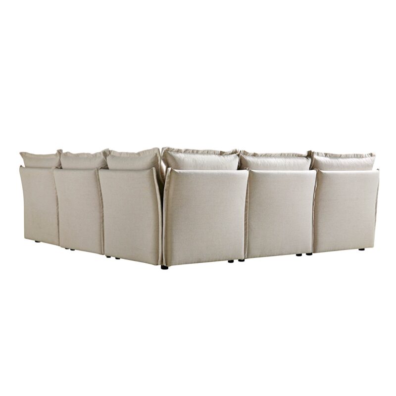 Byron Pillow Edge Beige Fabric Modular Sofa, 5-Seater Corner & Stool Set - Image 7