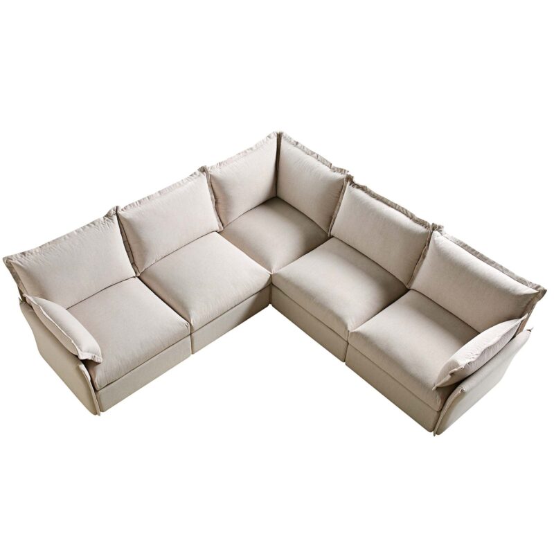 Byron Pillow Edge Beige Fabric Modular Sofa, 5-Seater Corner - Image 4