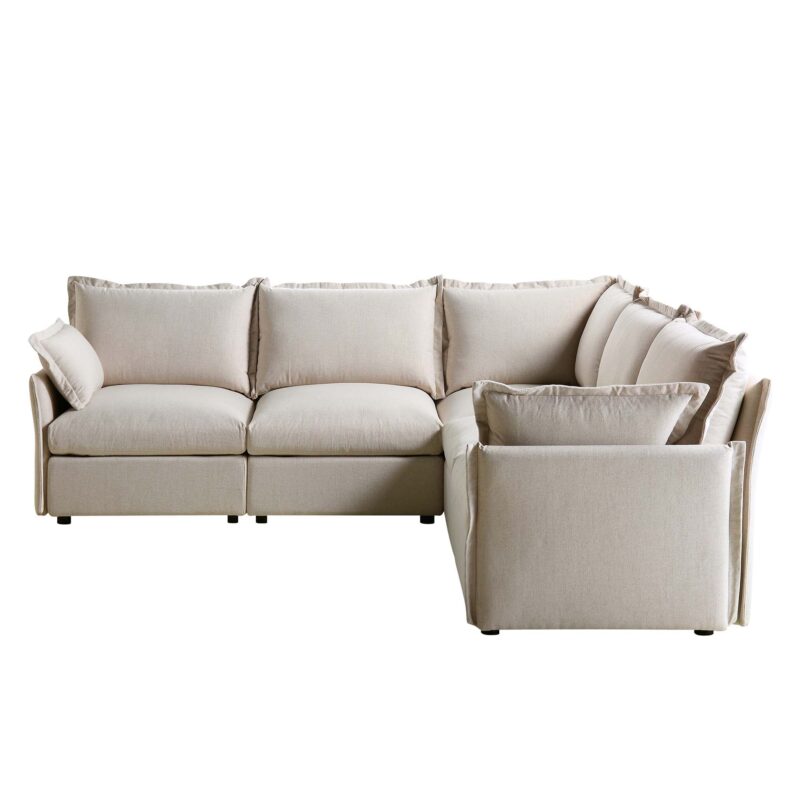 Byron Pillow Edge Beige Fabric Modular Sofa, 5-Seater Corner - Image 5