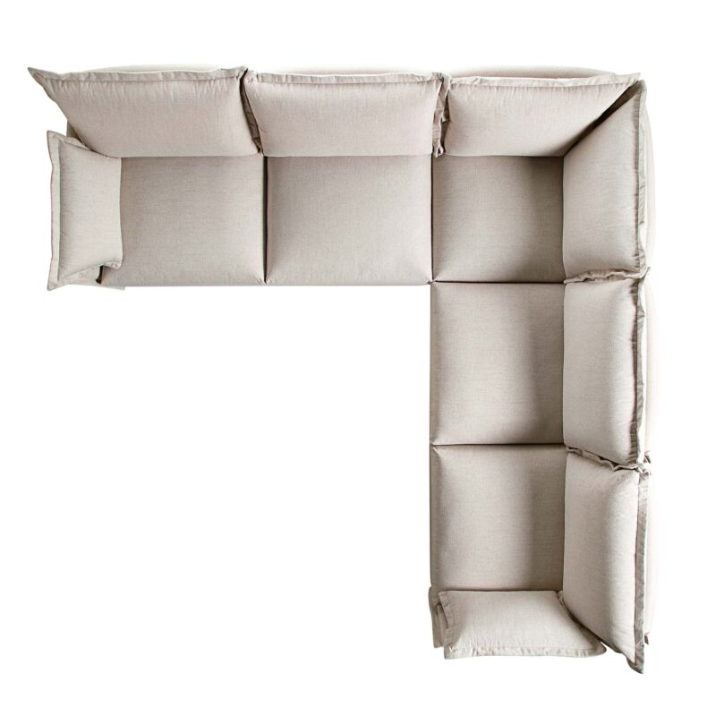 Byron Pillow Edge Beige Fabric Modular Sofa, 5-Seater Corner - Image 7