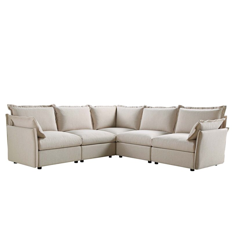 Byron Pillow Edge Beige Fabric Modular Sofa, 5-Seater Corner - Image 8