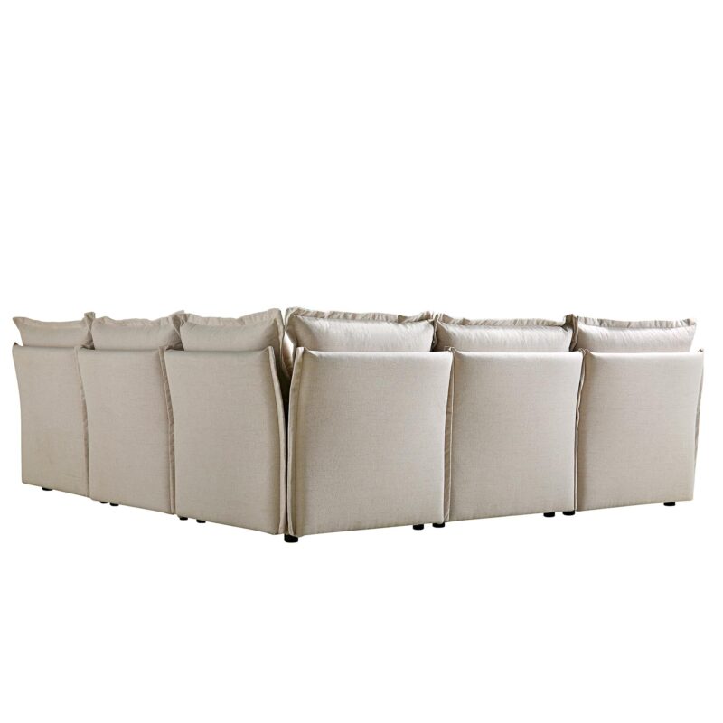 Byron Pillow Edge Beige Fabric Modular Sofa, 5-Seater Corner - Image 9