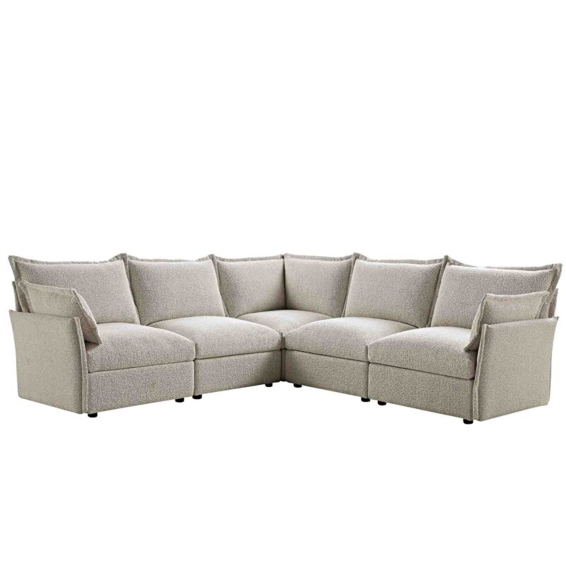 Byron Pillow Edge Mist Grey Boucle Modular Sofa, 5-Seater Corner - Image 2