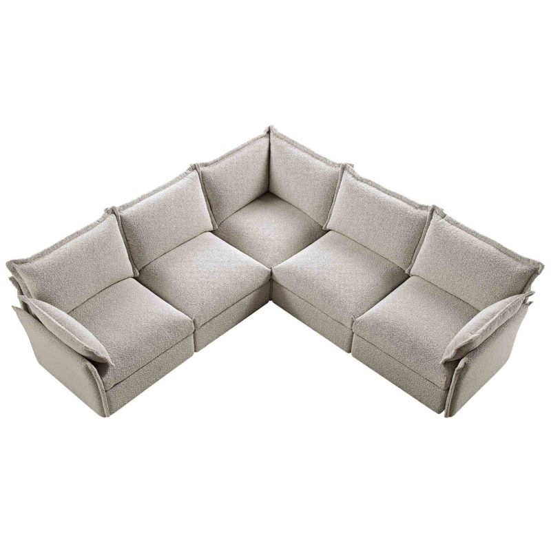 Byron Pillow Edge Mist Grey Boucle Modular Sofa, 5-Seater Corner - Image 3