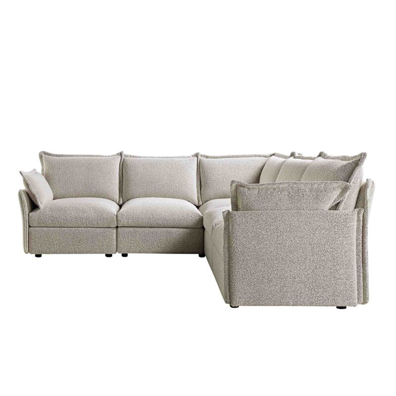 Byron Pillow Edge Mist Grey Boucle Modular Sofa, 5-Seater Corner - Image 5