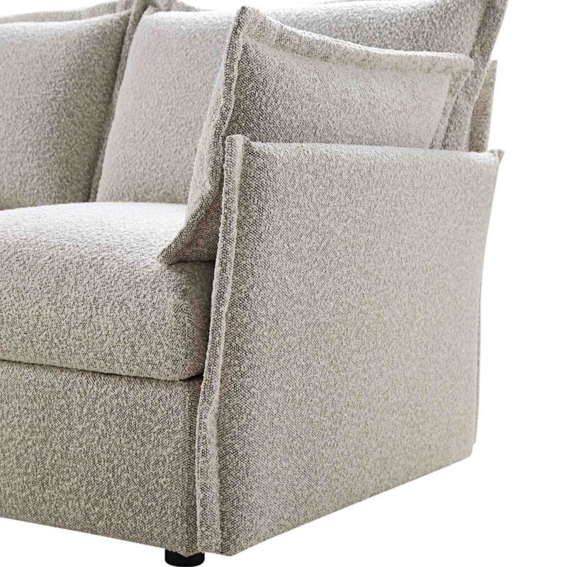 Byron Pillow Edge Mist Grey Boucle Modular Sofa, 5-Seater Corner - Image 8