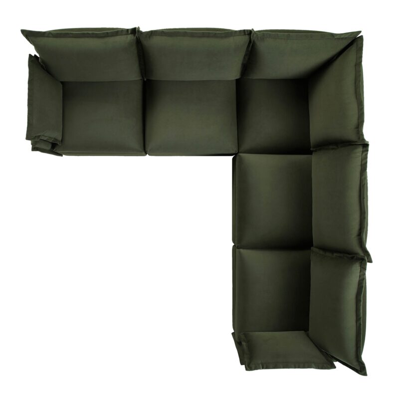 Byron Pillow Edge Moss Green Velvet Modular Sofa, 5-Seater Corner - Image 4