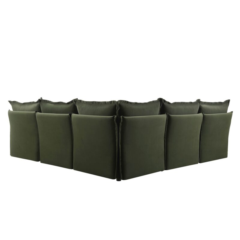 Byron Pillow Edge Moss Green Velvet Modular Sofa, 5-Seater Corner - Image 8