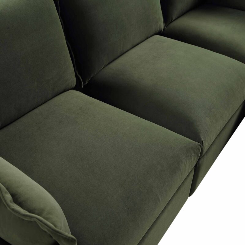 Byron Pillow Edge Moss Green Velvet Modular Sofa, 5-Seater Corner - Image 9