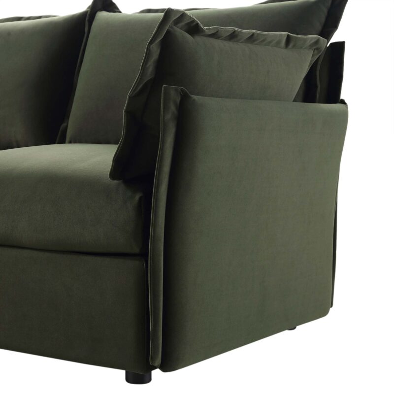 Byron Pillow Edge Moss Green Velvet Modular Sofa, 5-Seater Corner - Image 10