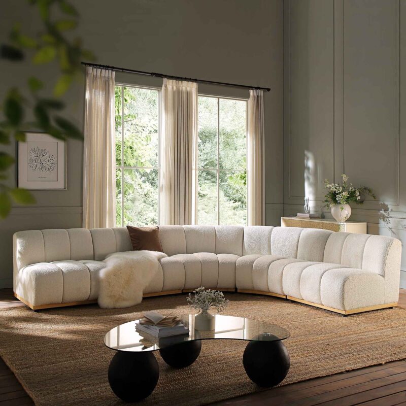Granvia Ecru Boucle Modular Sofa, 5-Seater Grand L-Shaped Sofa - Image 2