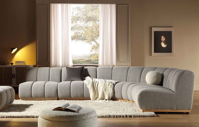 Granvia Taupe Boucle Modular Sofa, 5-Seater Grand L-Shaped Sofa - Image 2